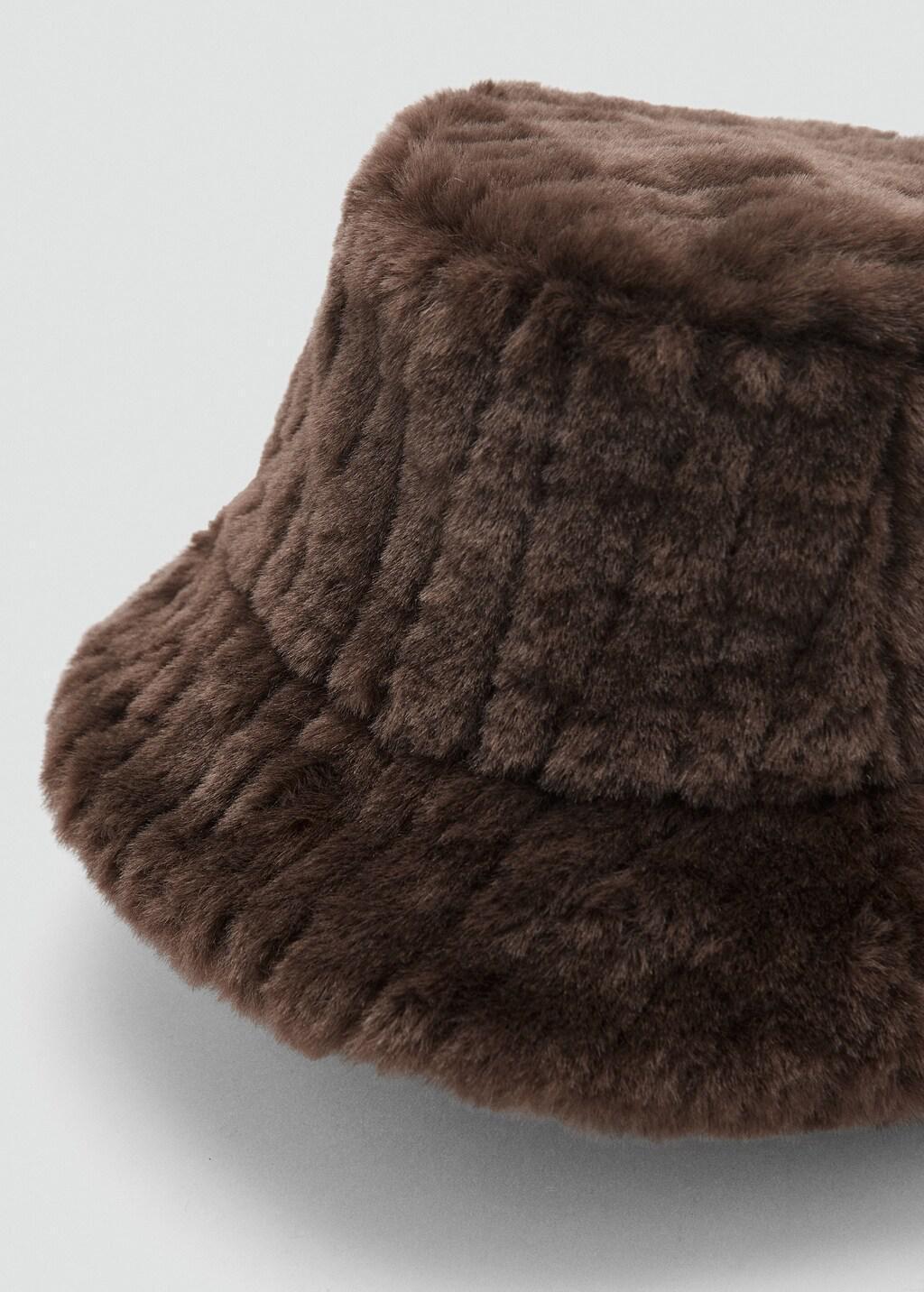 Brown Faux-Fur Bucket Hat, Dark Brown, large image number 0