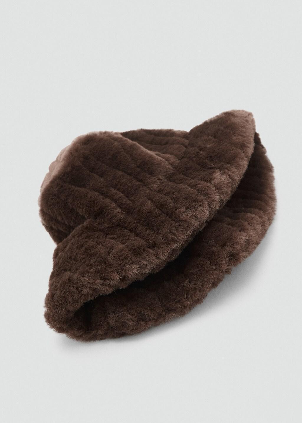 Brown Faux-Fur Bucket Hat, Dark Brown, large image number 1
