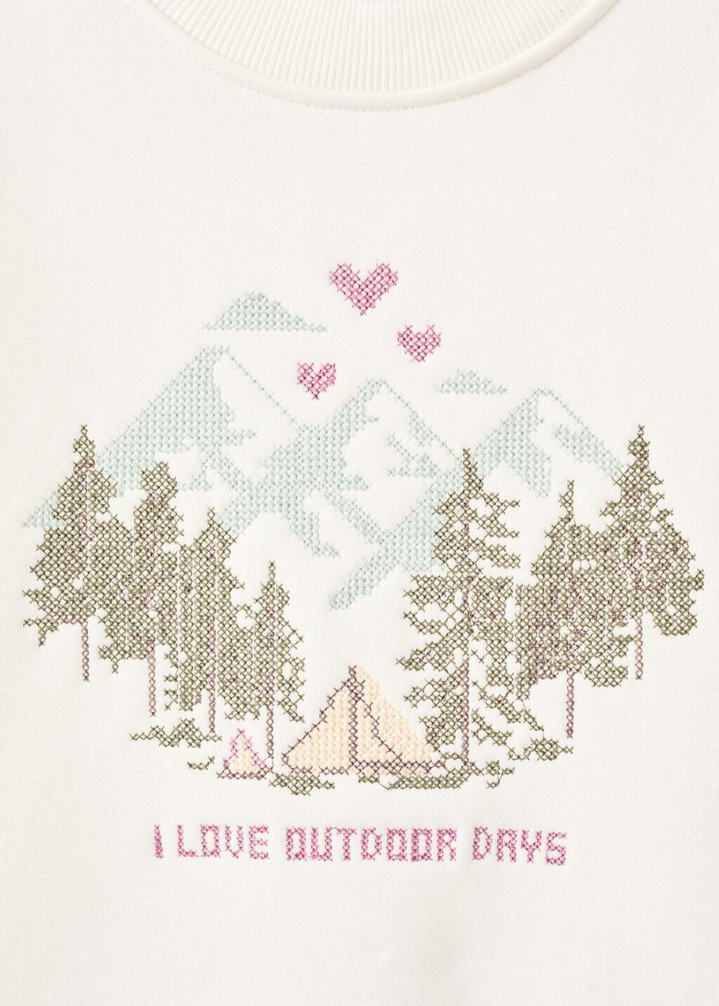 White Embroidered Cotton Sweatshirt, Kids Girl, Natural White, large image number 1