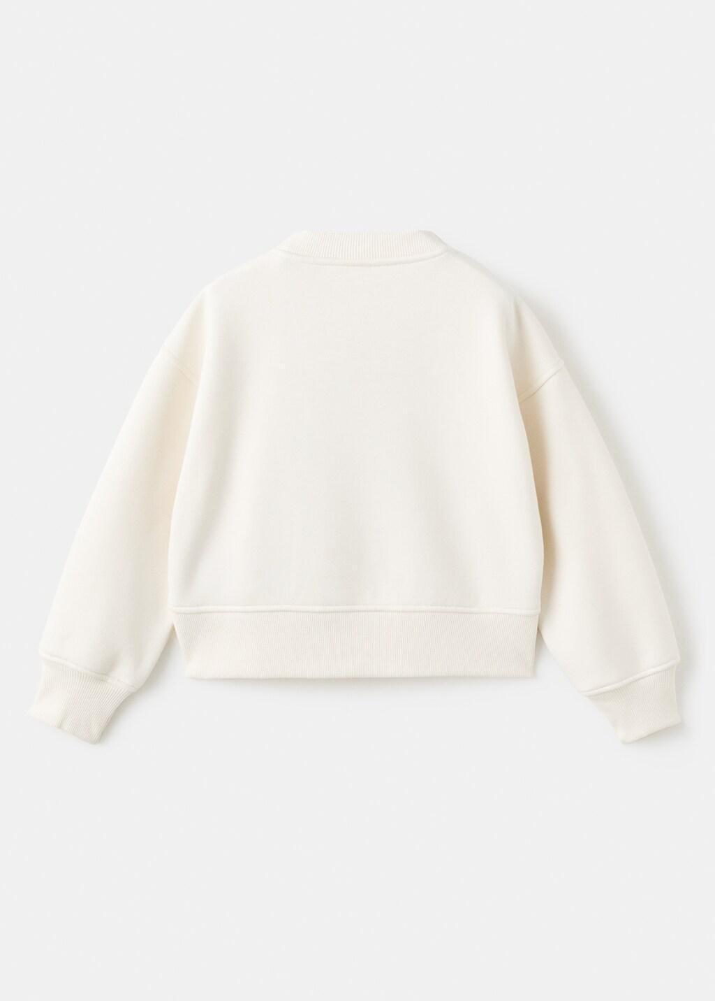 White Embroidered Cotton Sweatshirt, Kids Girl, Natural White, large image number 2