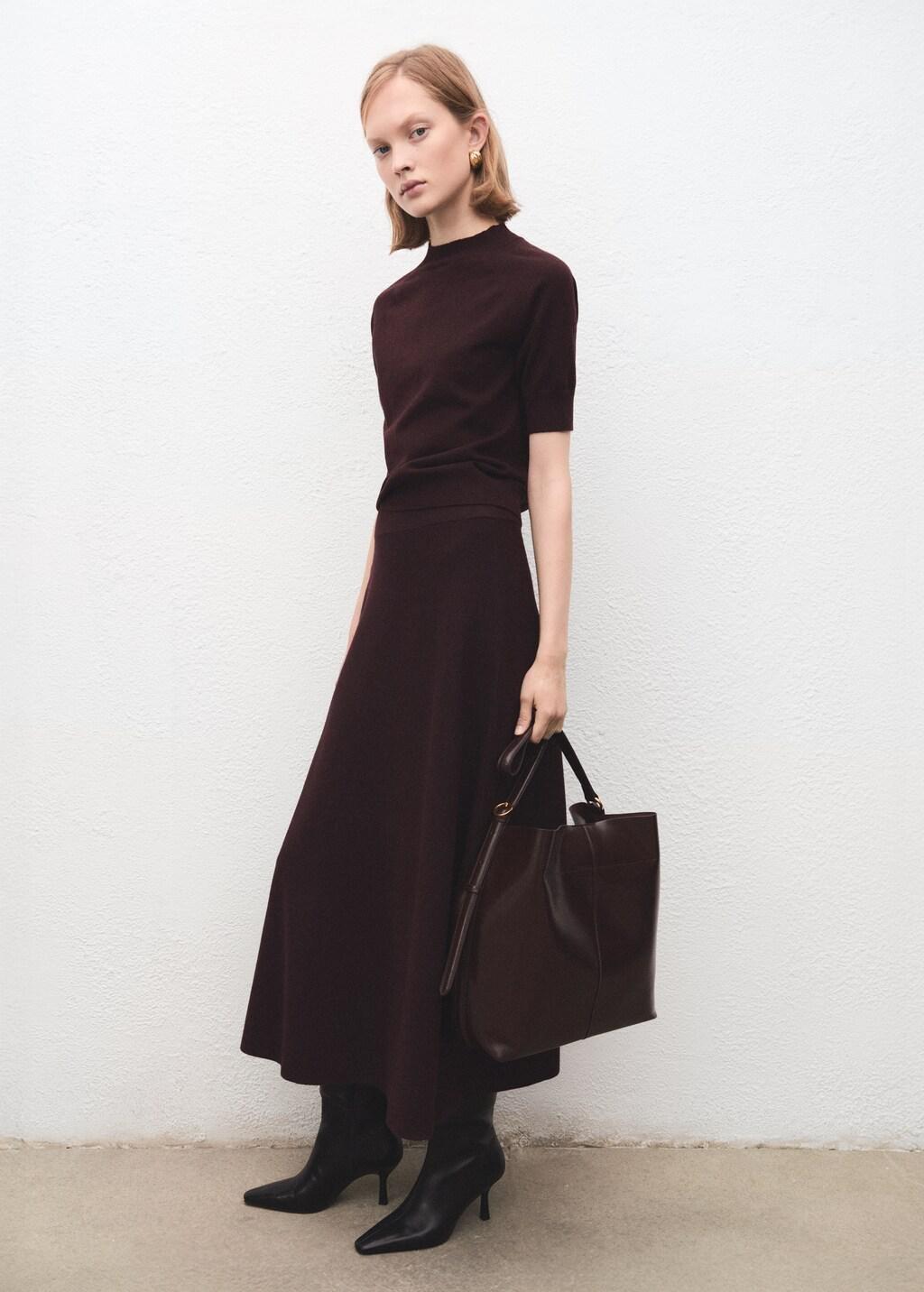 Red Wool-Blend Knitted Skirt, 0201_77, medium