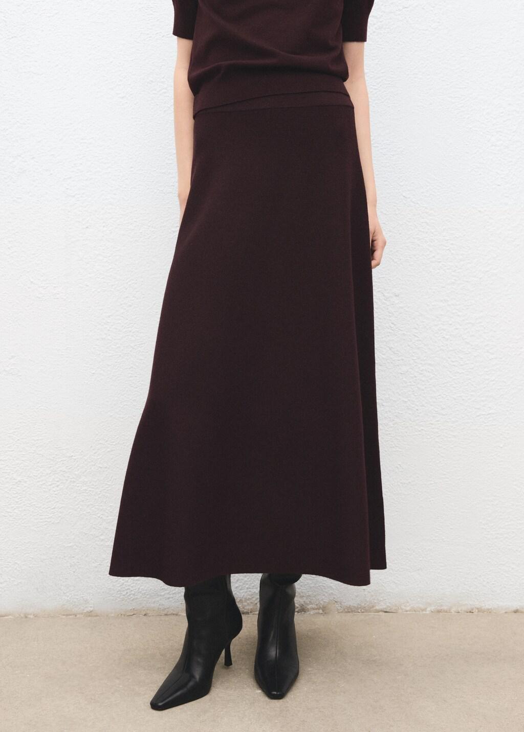 Red Wool-Blend Knitted Skirt, 0201_77, large image number 3