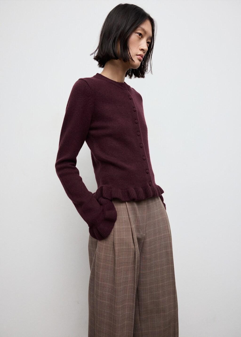 Red Ruffle Knit Cardigan, 0201_77, large image number 3