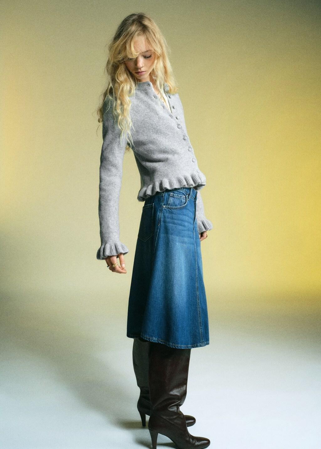 Grey Ruffle Knit Cardigan, 0201_94, large image number 0