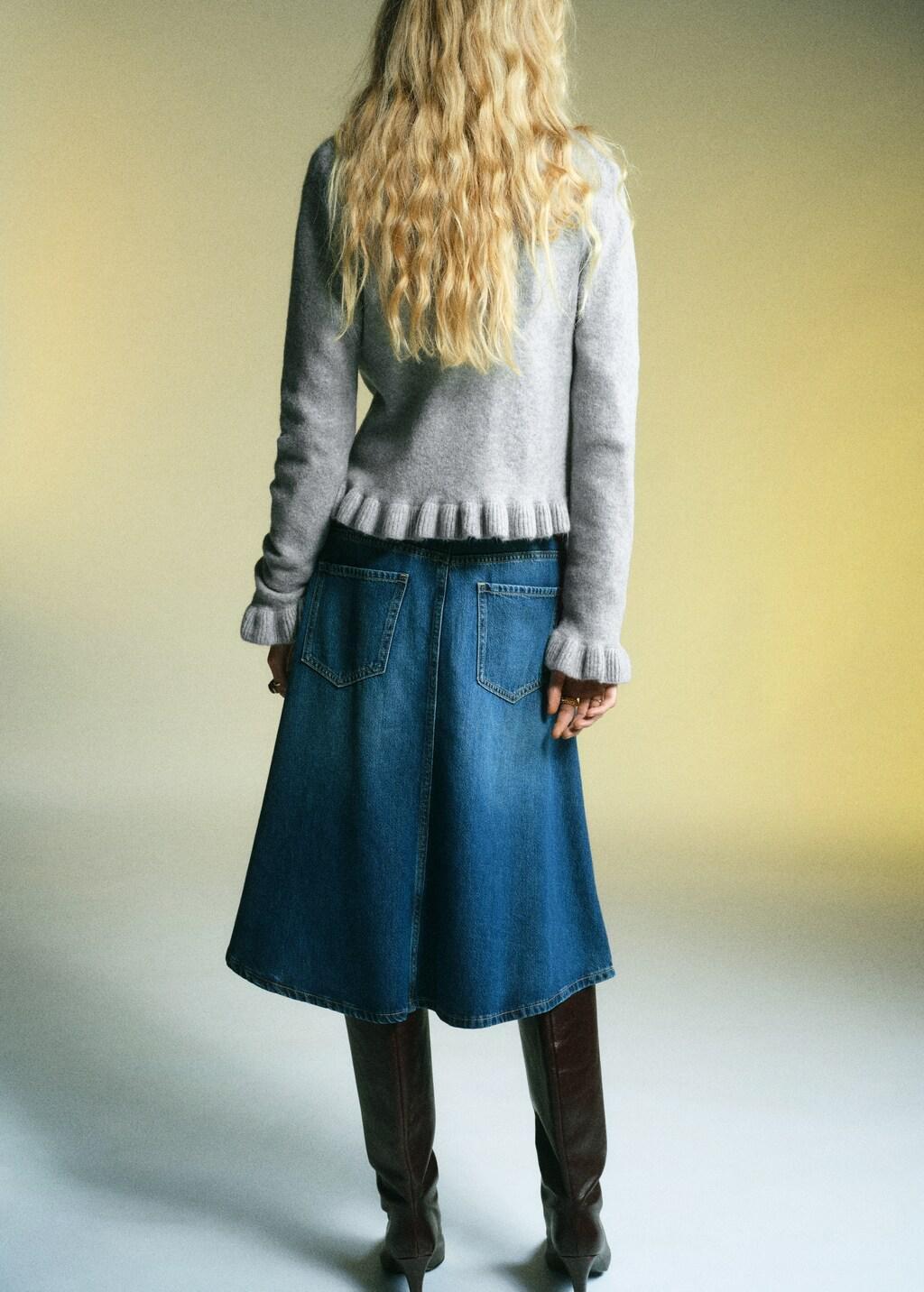 Grey Ruffle Knit Cardigan, 0201_94, large image number 2