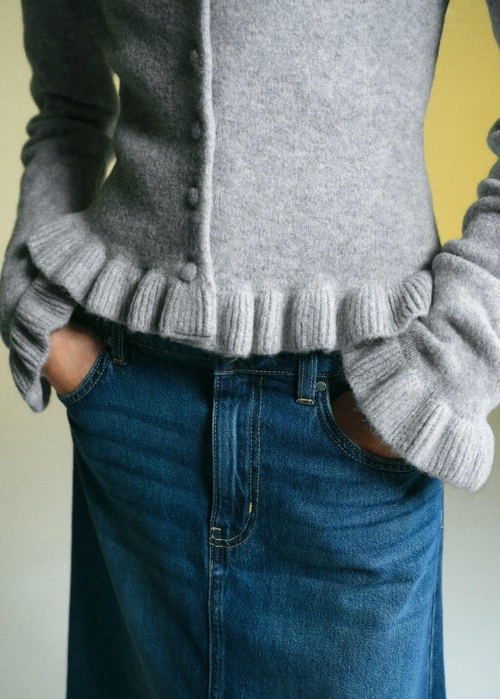 Grey Ruffle Knit Cardigan, 0201_94, large image number 5