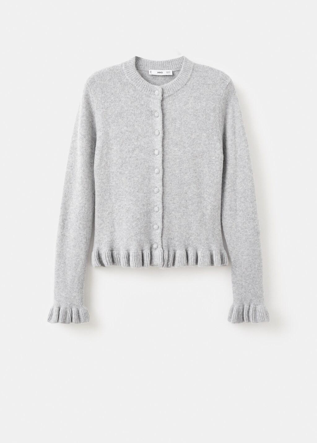 Grey Ruffle Knit Cardigan, 0201_94, large image number 6