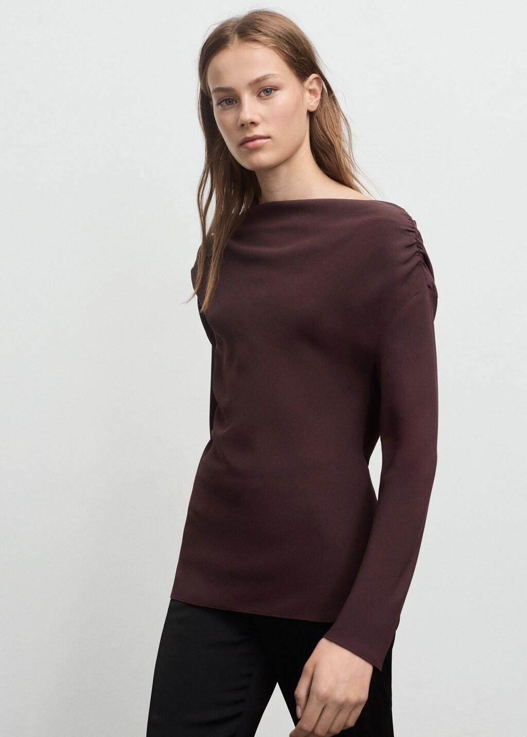 Brown Blouse With Asymmetrical Neckline, 0201_30, large image number 3