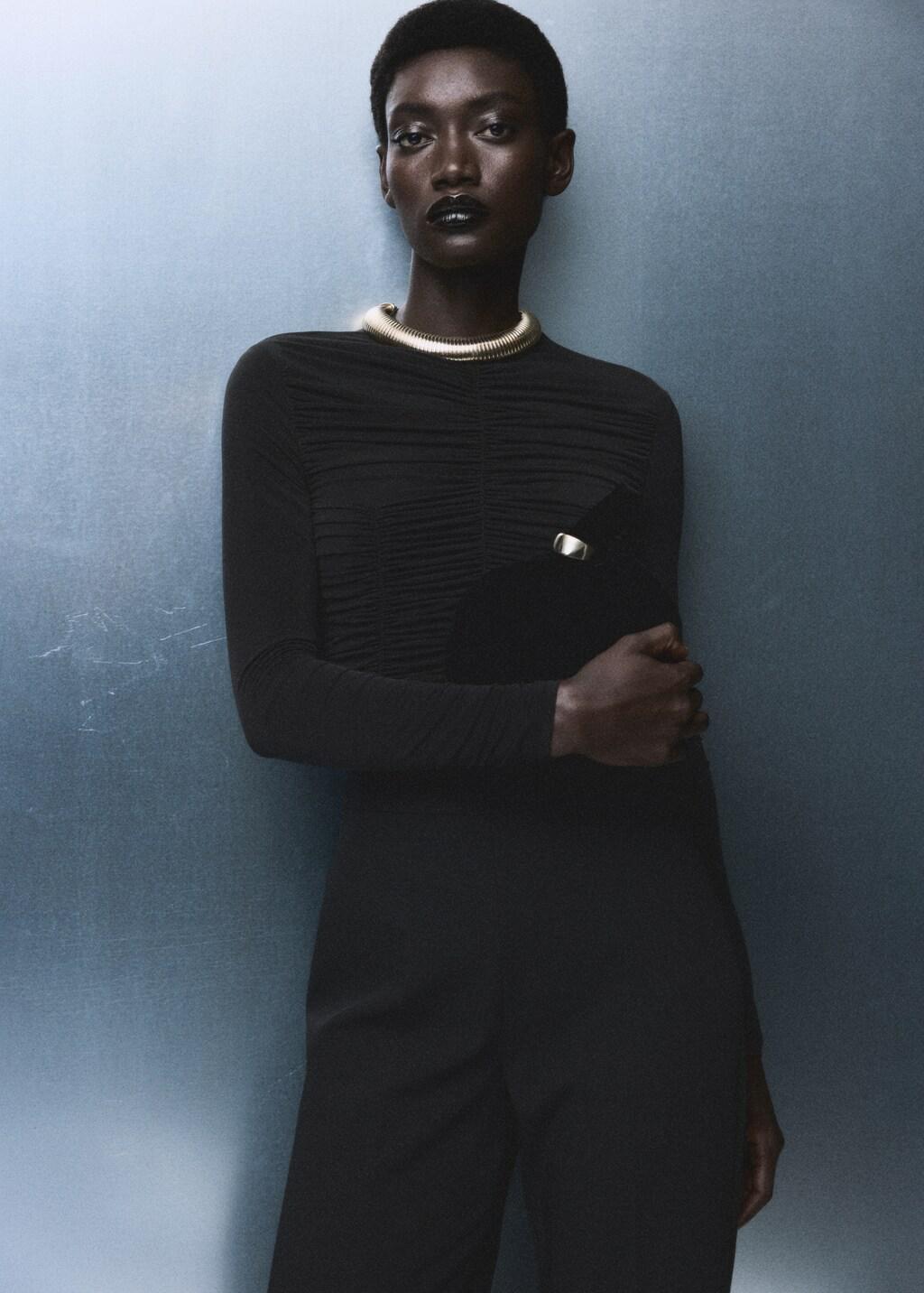 Black Combined Ruched Jumpsuit, Black, large image number 3