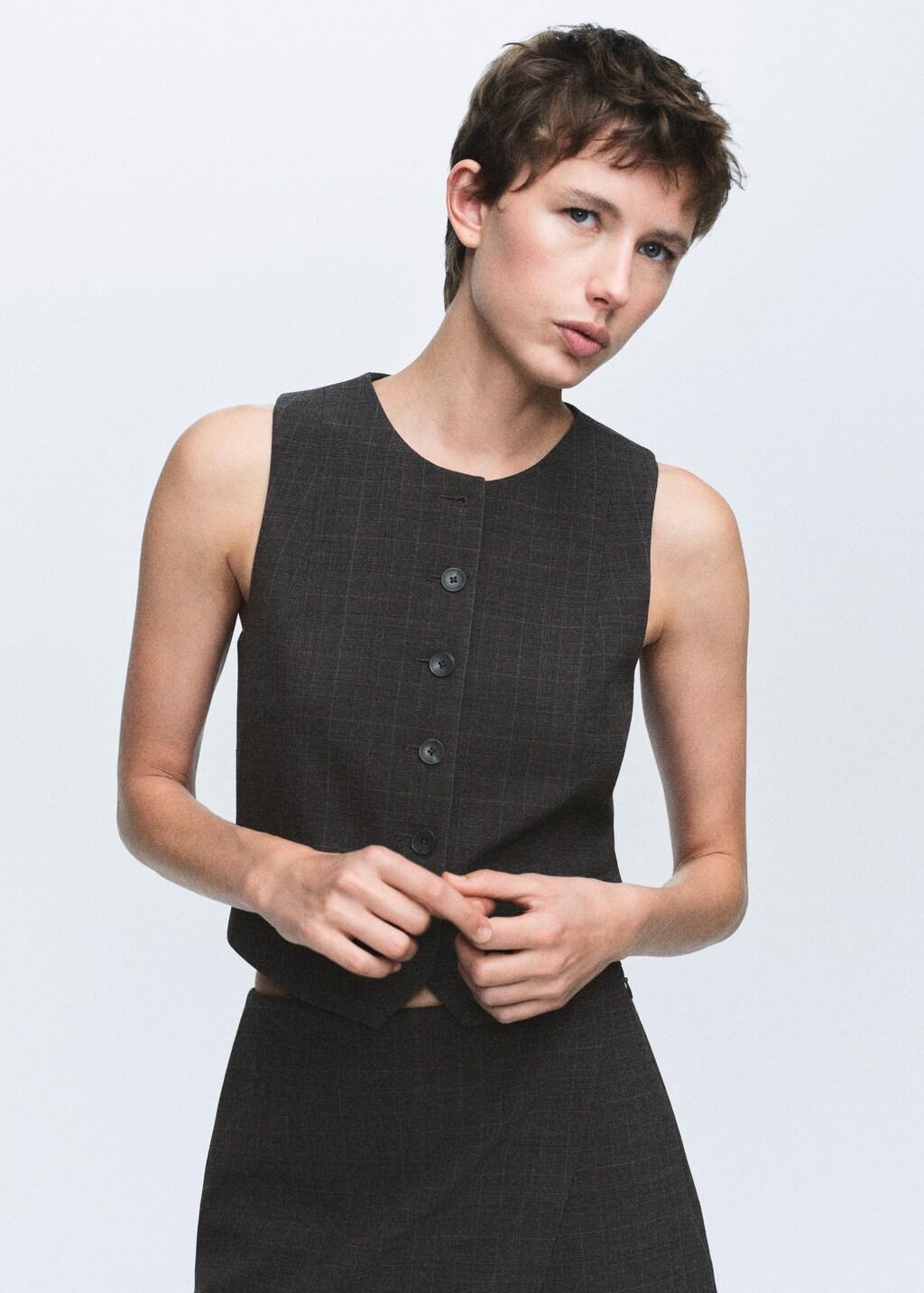 BROWN Check suit waistcoat, 0201_30, large image number 3