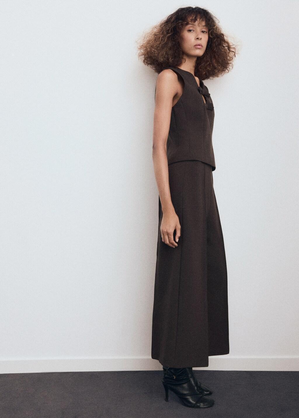 Brown Cropped Culotte Trousers, Brown, large image number 0