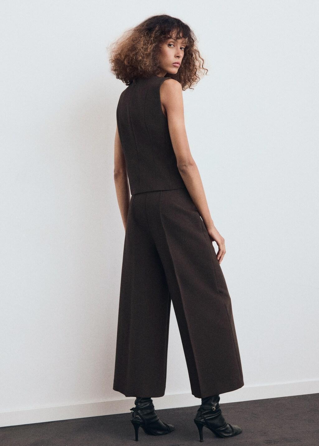 Brown Cropped Culotte Trousers, Brown, large image number 2