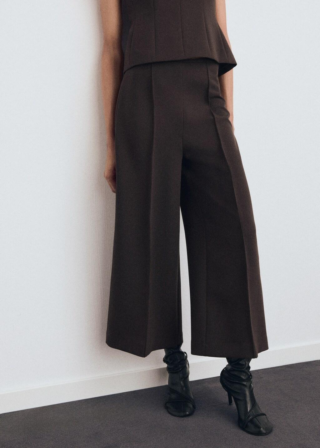 Brown Cropped Culotte Trousers, Brown, large image number 3