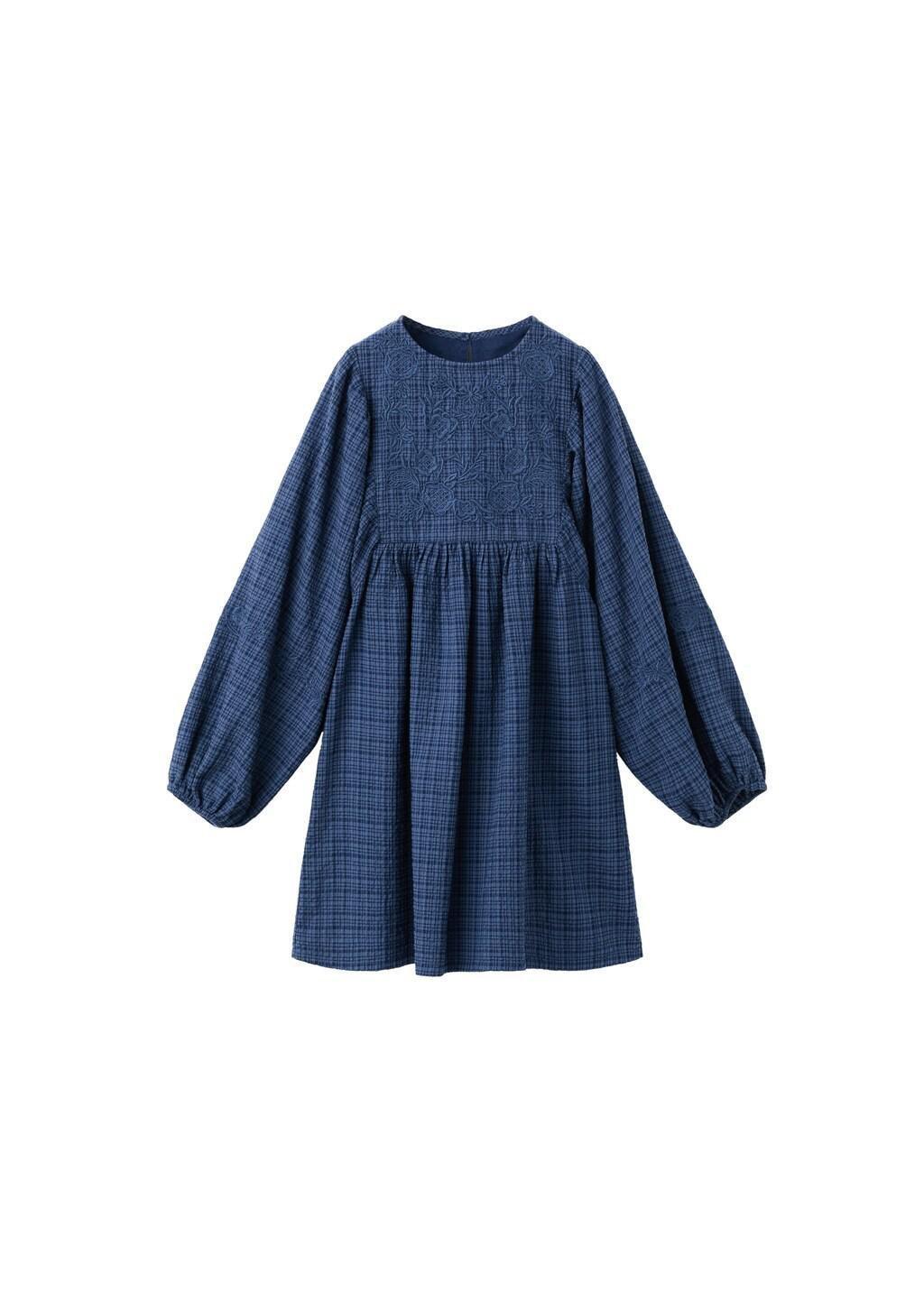 NAVY Check dress with embroidered detail, Kids Girl, Navy, large image number 4