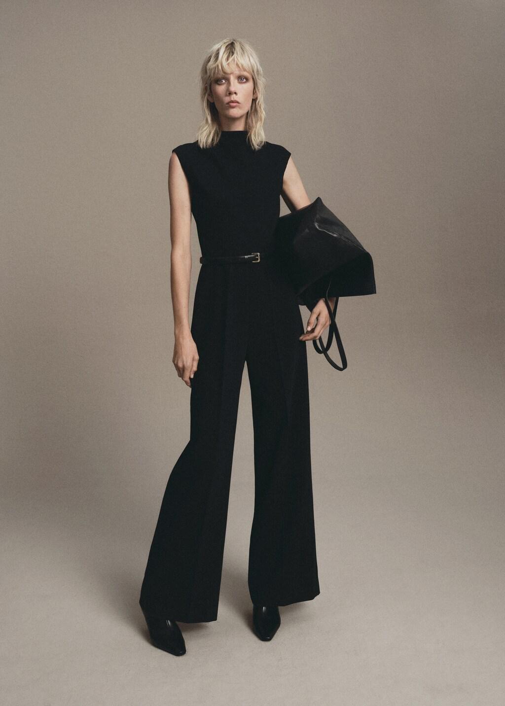 BLACK Jumpsuit with draped neck and belt, Black, large image number 0