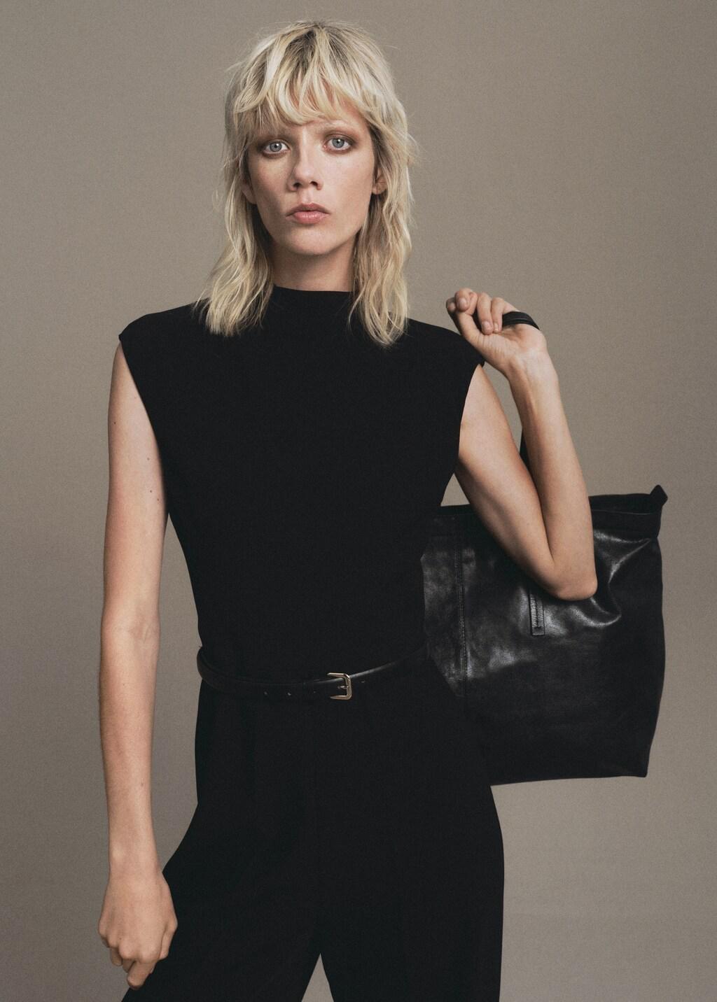 BLACK Jumpsuit with draped neck and belt, Black, large image number 3