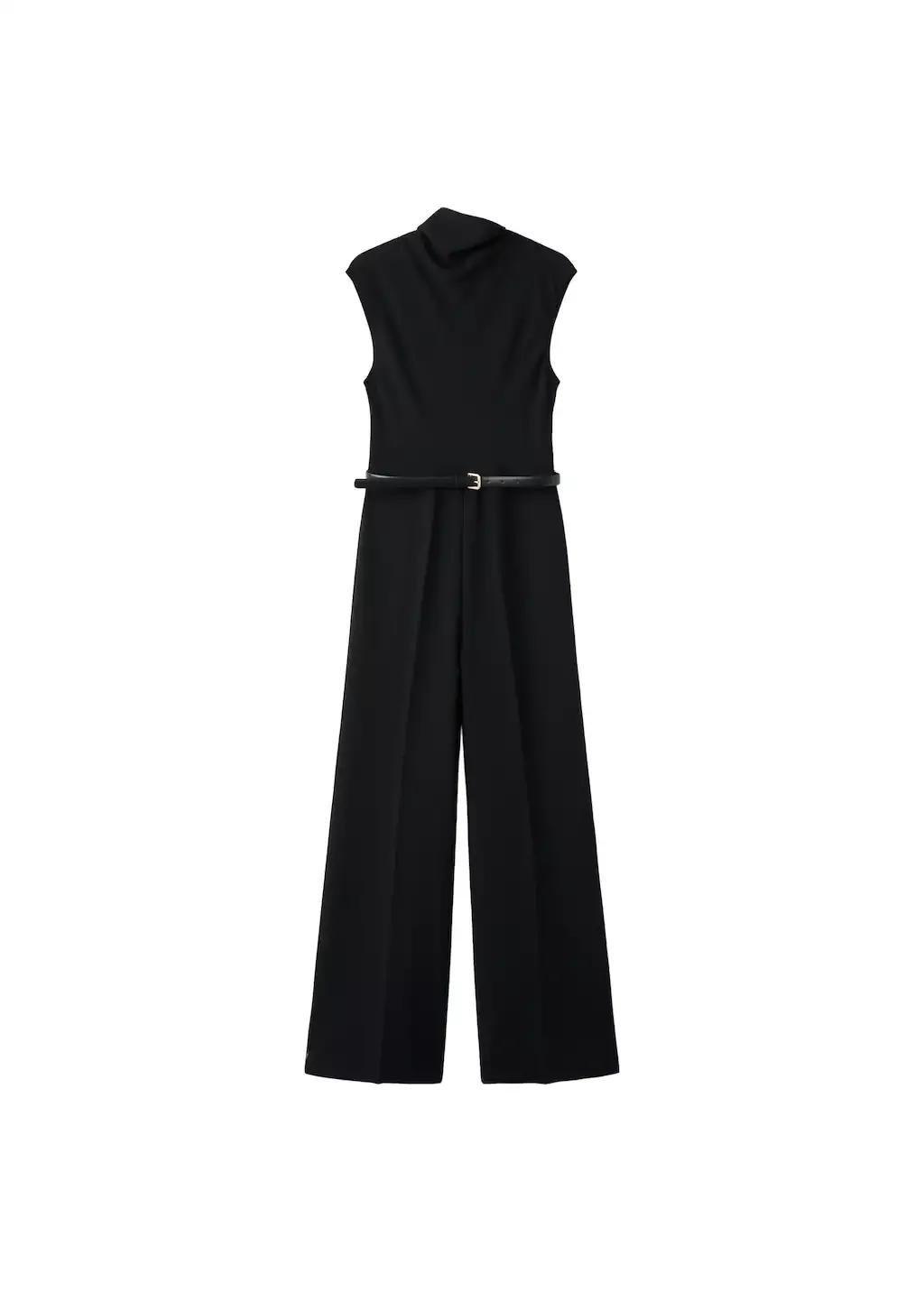 BLACK Jumpsuit with draped neck and belt, Black, large image number 7