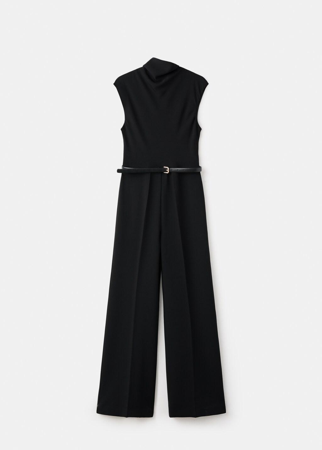 BLACK Jumpsuit with draped neck and belt, Black, large image number 8