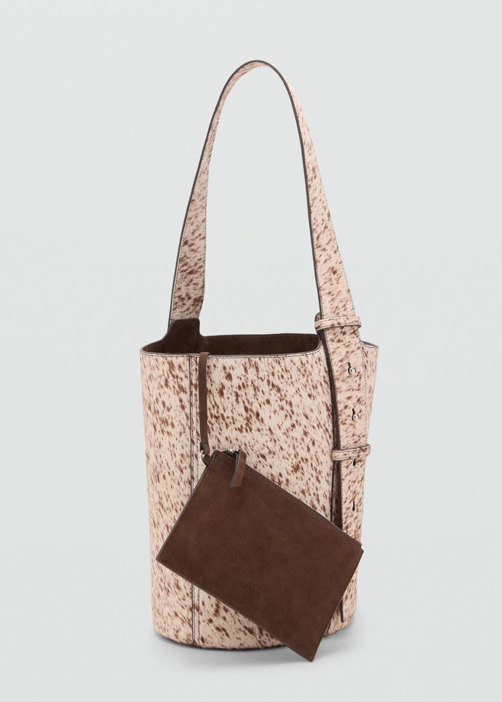 BROWN Leather and fur bucket bag, Brown, large image number 0