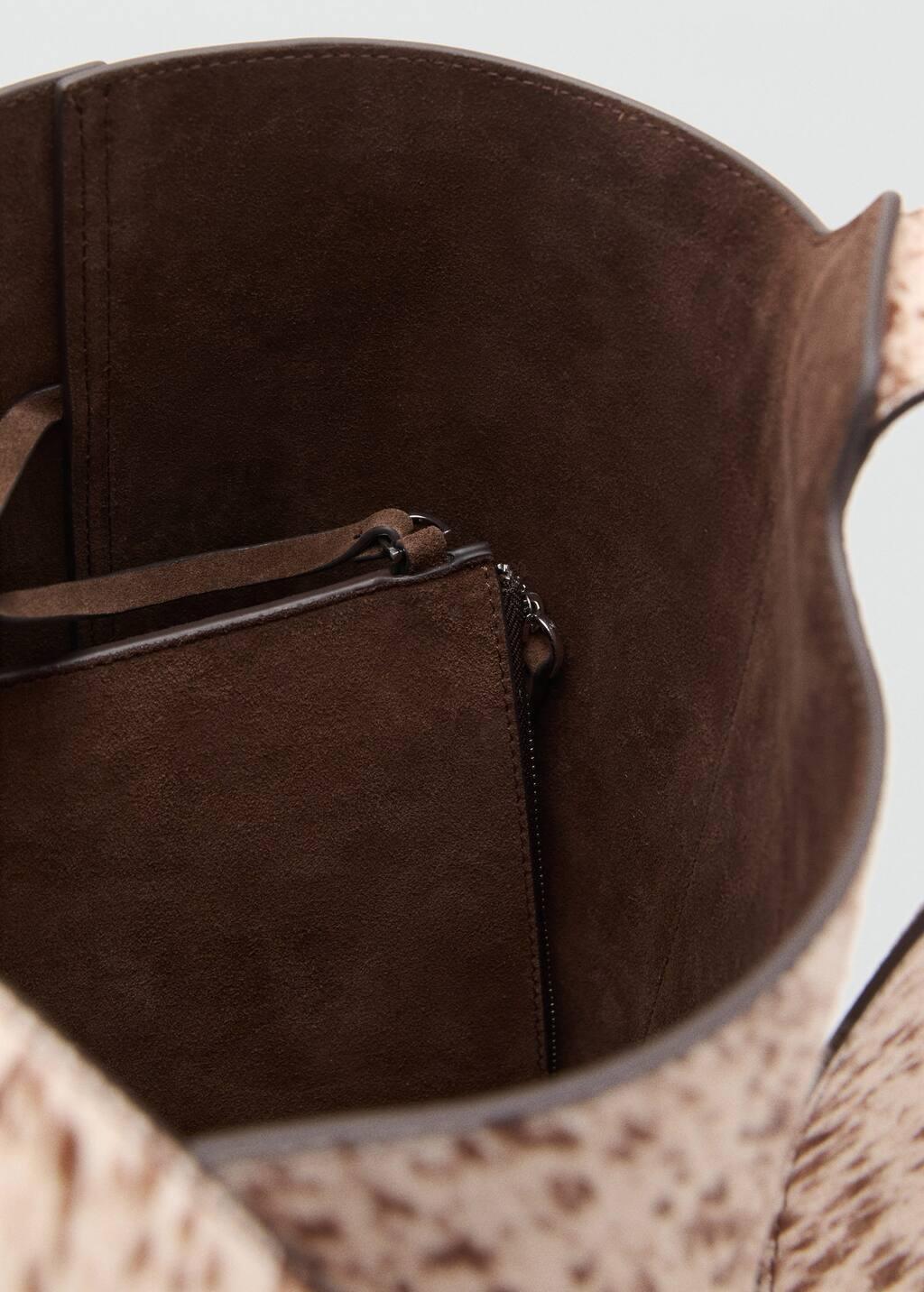 BROWN Leather and fur bucket bag, Brown, large image number 4