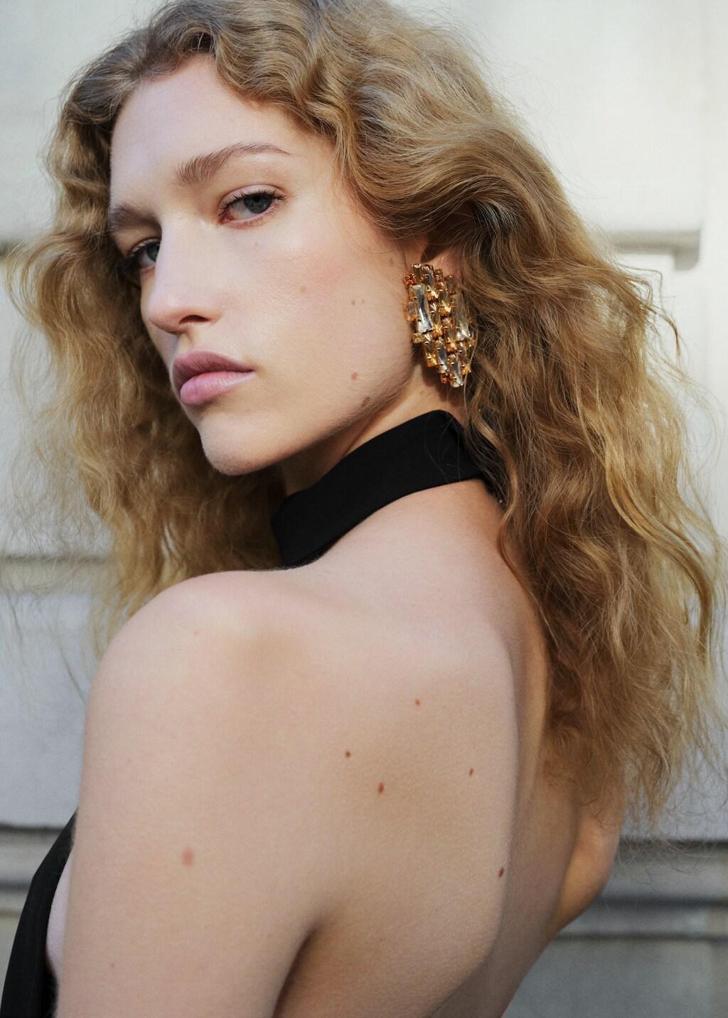 Gold Combined Crystal Earrings, 0201_OR, large image number 0