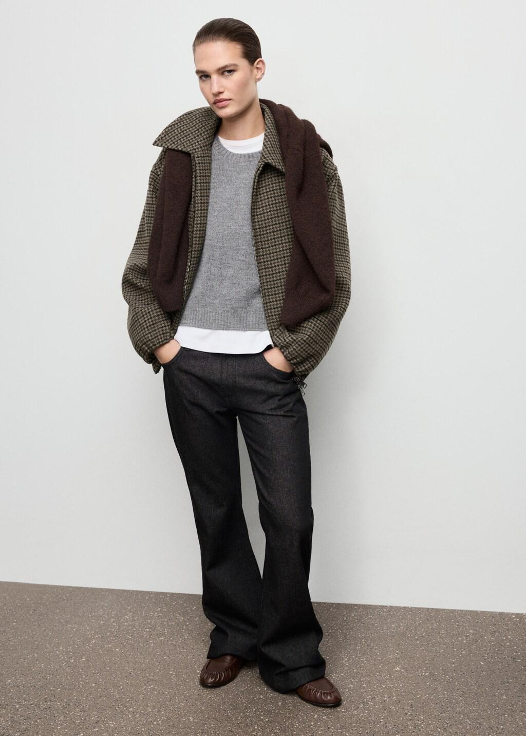 Brown Houndstooth Wool Jacket, Brown, large image number 0