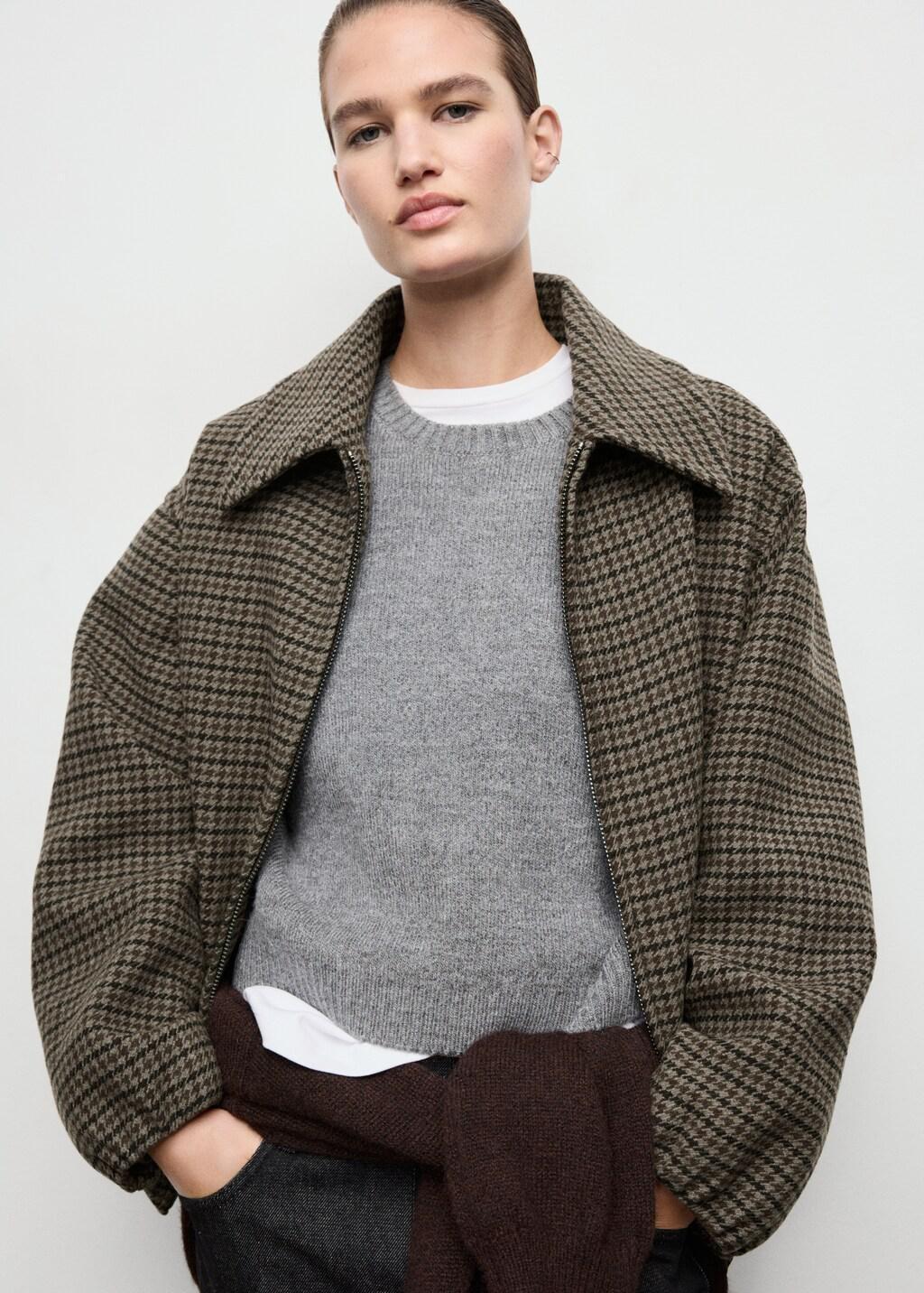 Brown Houndstooth Wool Jacket, Brown, large image number 3