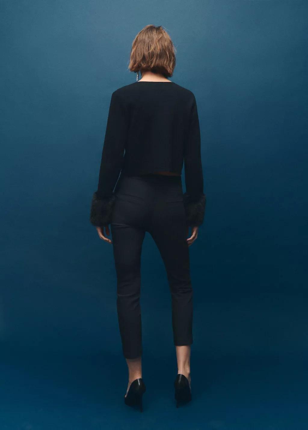 Black Cardigan With Faux-Fur Cuffs, Black, large image number 2