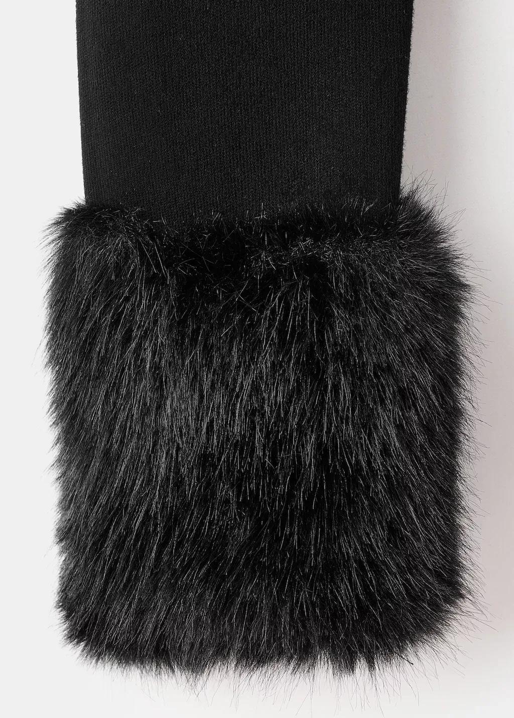 Black Cardigan With Faux-Fur Cuffs, Black, large image number 5