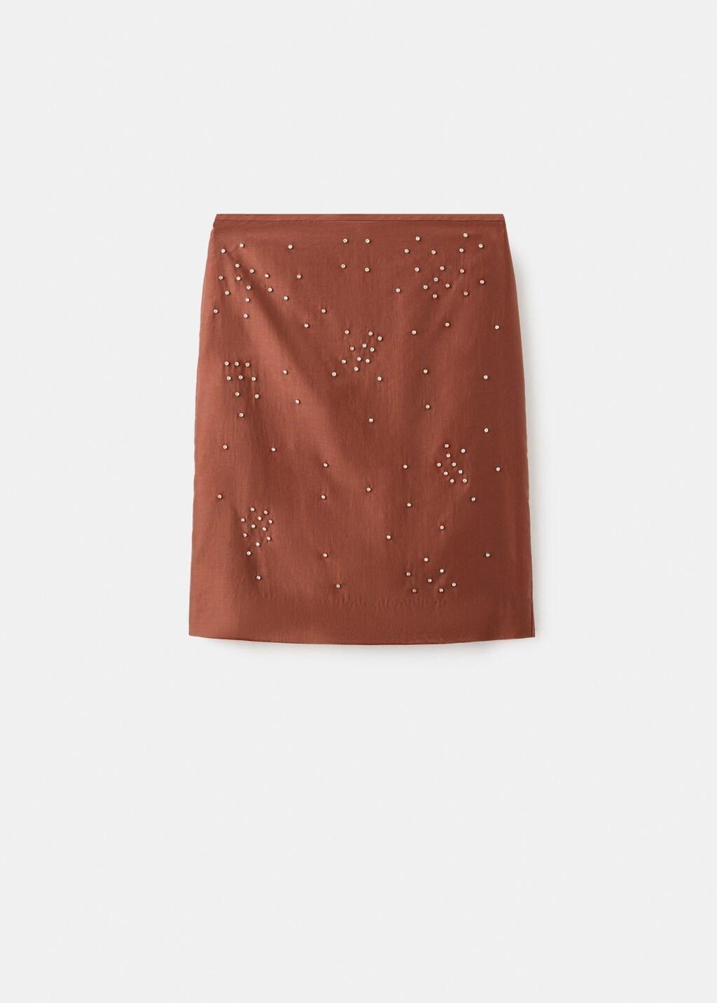 Brown Midi-Skirt With Rhinestones, Rust - Copper, large image number 6