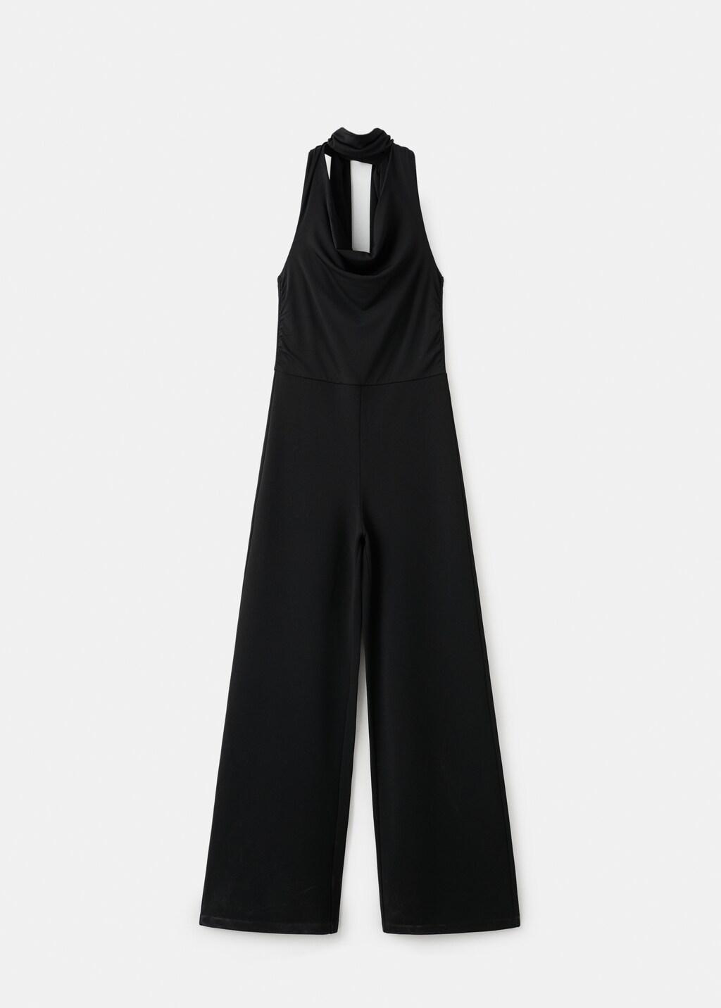 Black Halter-Neck Jumpsuit With Scarf, Black, large image number 7