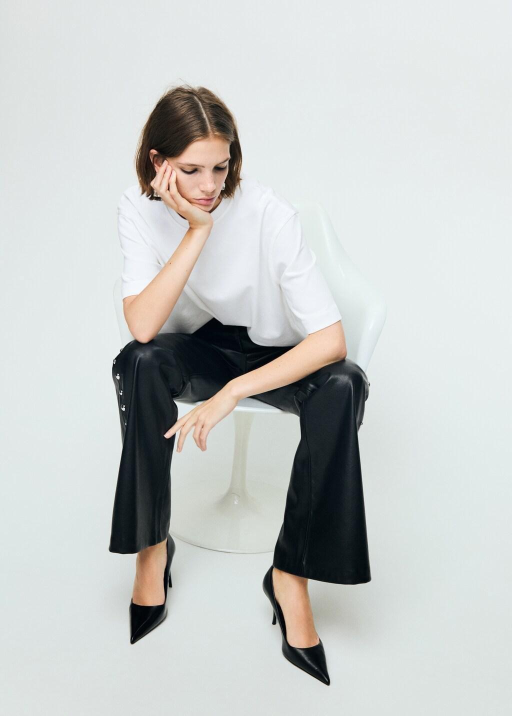 Black Studded Faux-Leather Trousers, Black, large image number 6