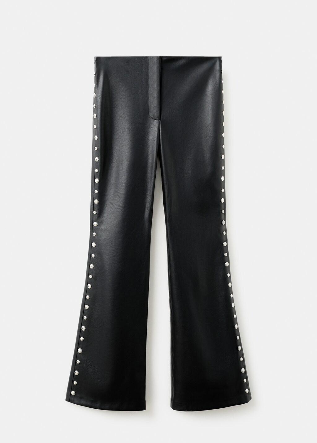 Black Studded Faux-Leather Trousers, Black, large image number 7