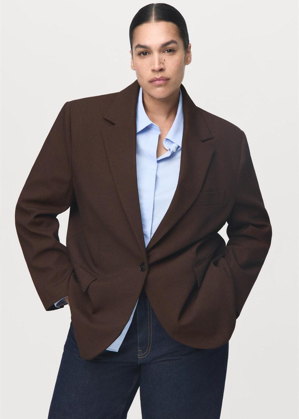 Brown Straight-Fit Suit Jacket, Dark Brown, large image number 6