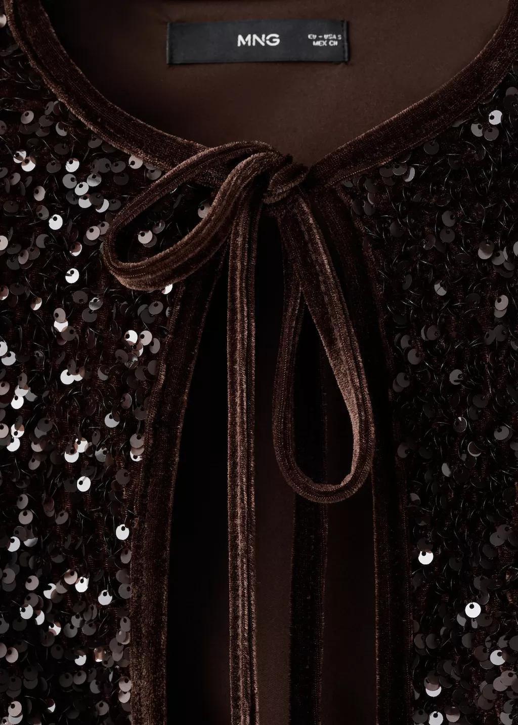 Brown Velvet Jacket With Sequins And Bow, 0201_32, large image number 1
