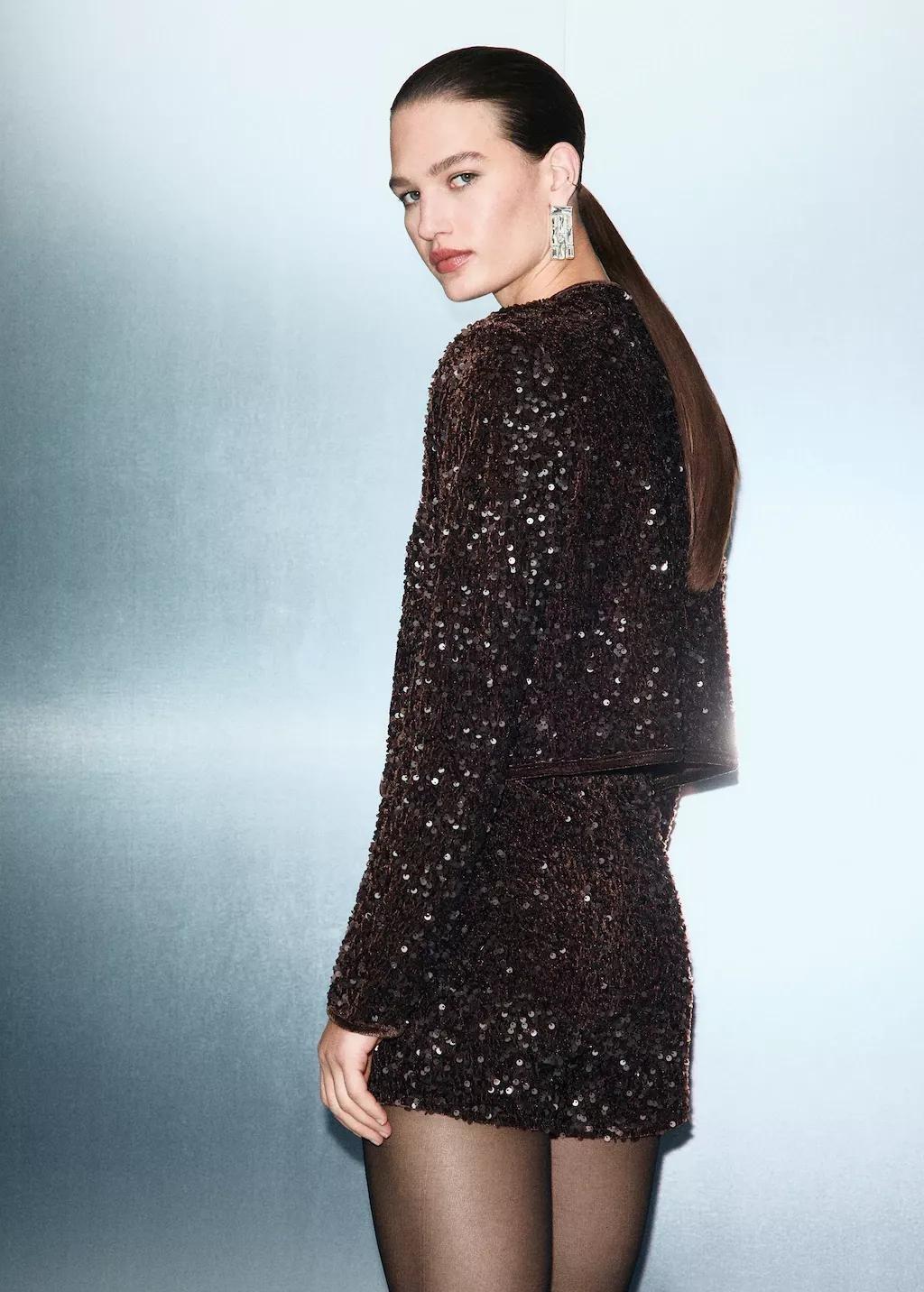 Brown Velvet Jacket With Sequins And Bow, 0201_32, large image number 2