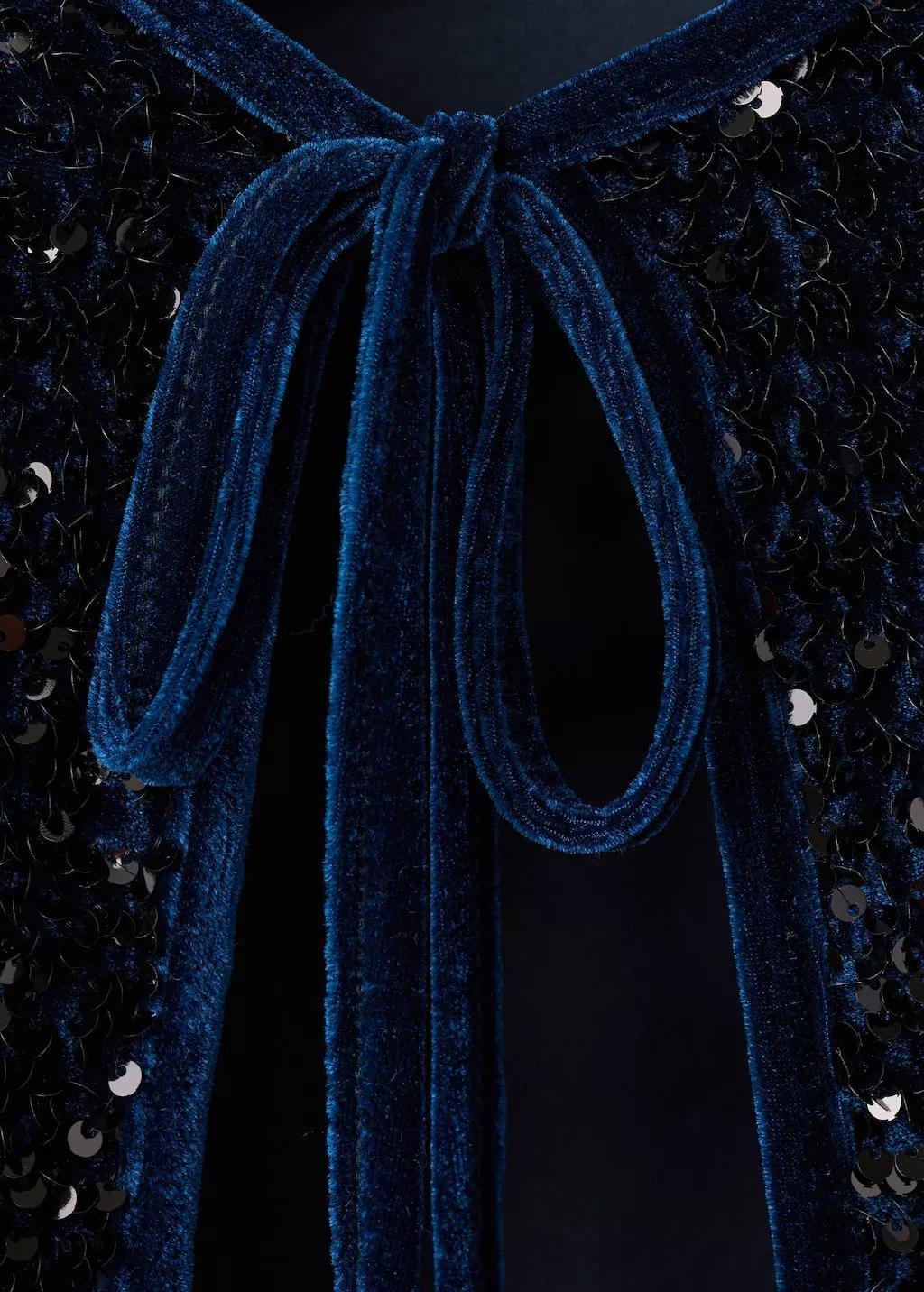 Navy Velvet Jacket With Sequins And Bow, 0201_56, large image number 4