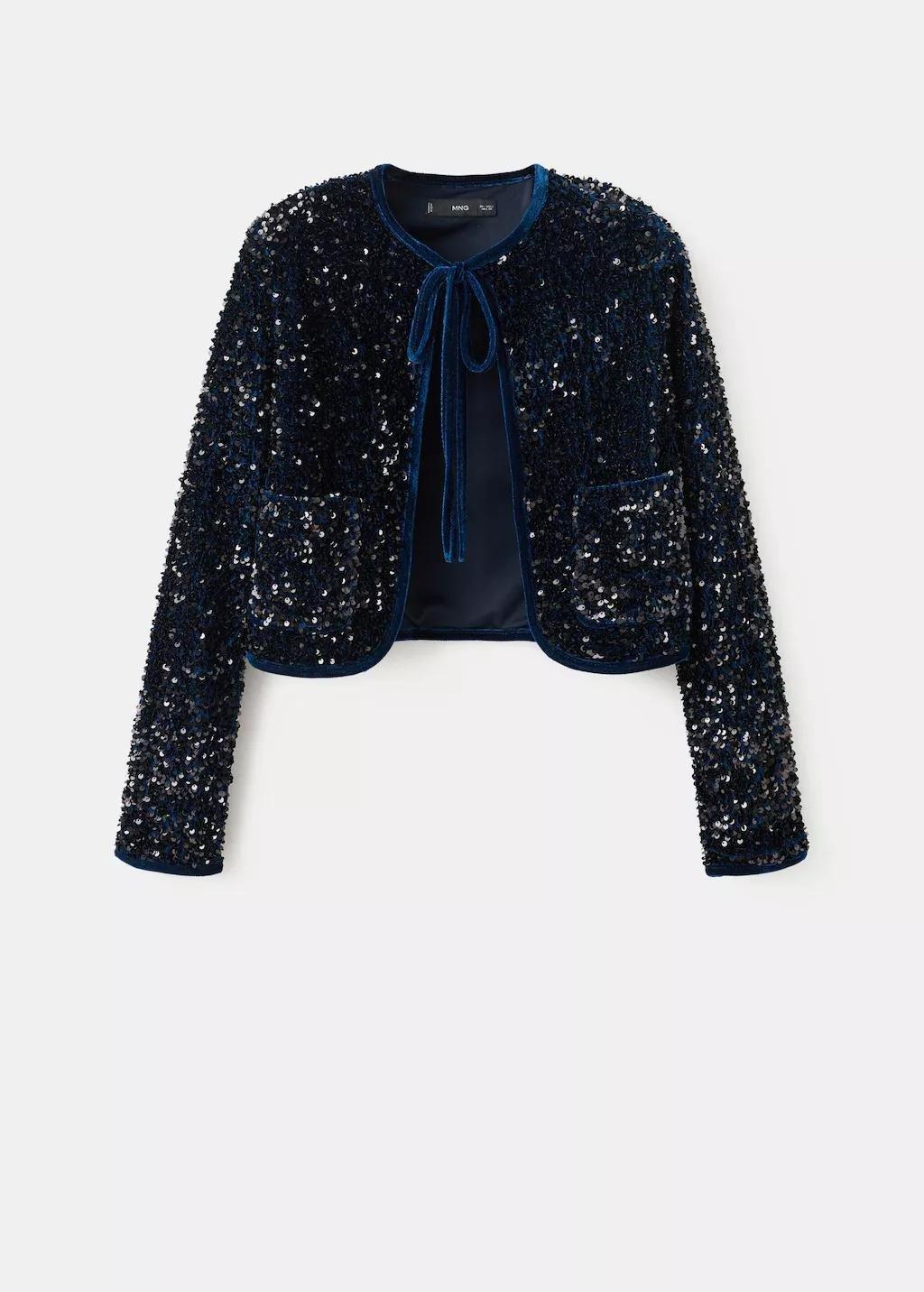 Navy Velvet Jacket With Sequins And Bow, 0201_56, large image number 5