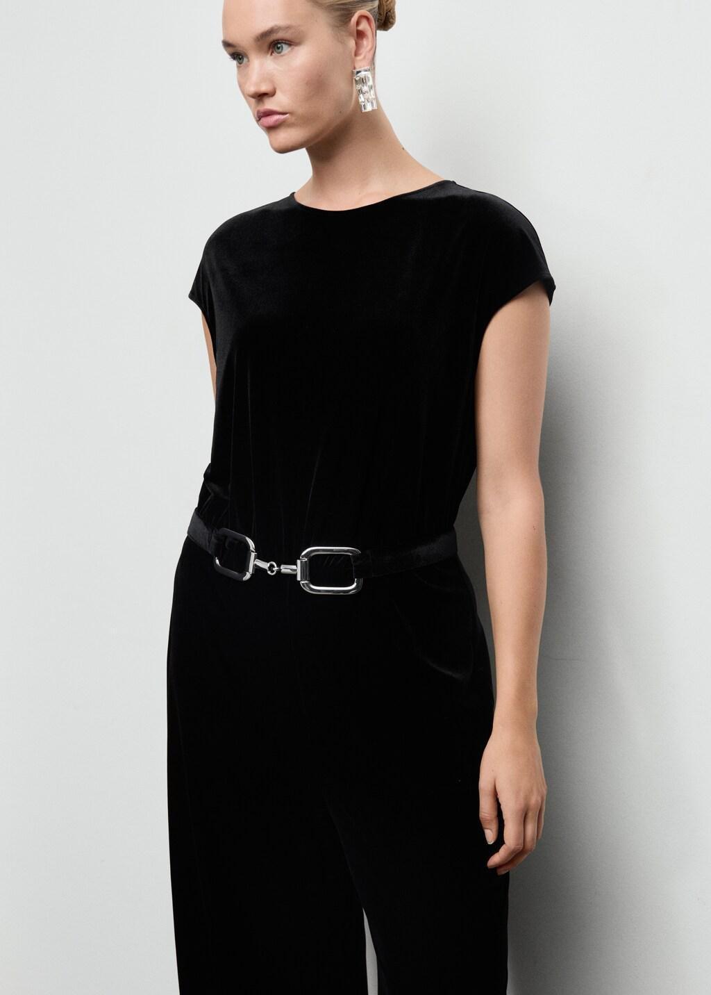 Black Velvet Belt Jumpsuit, Black, large image number 5