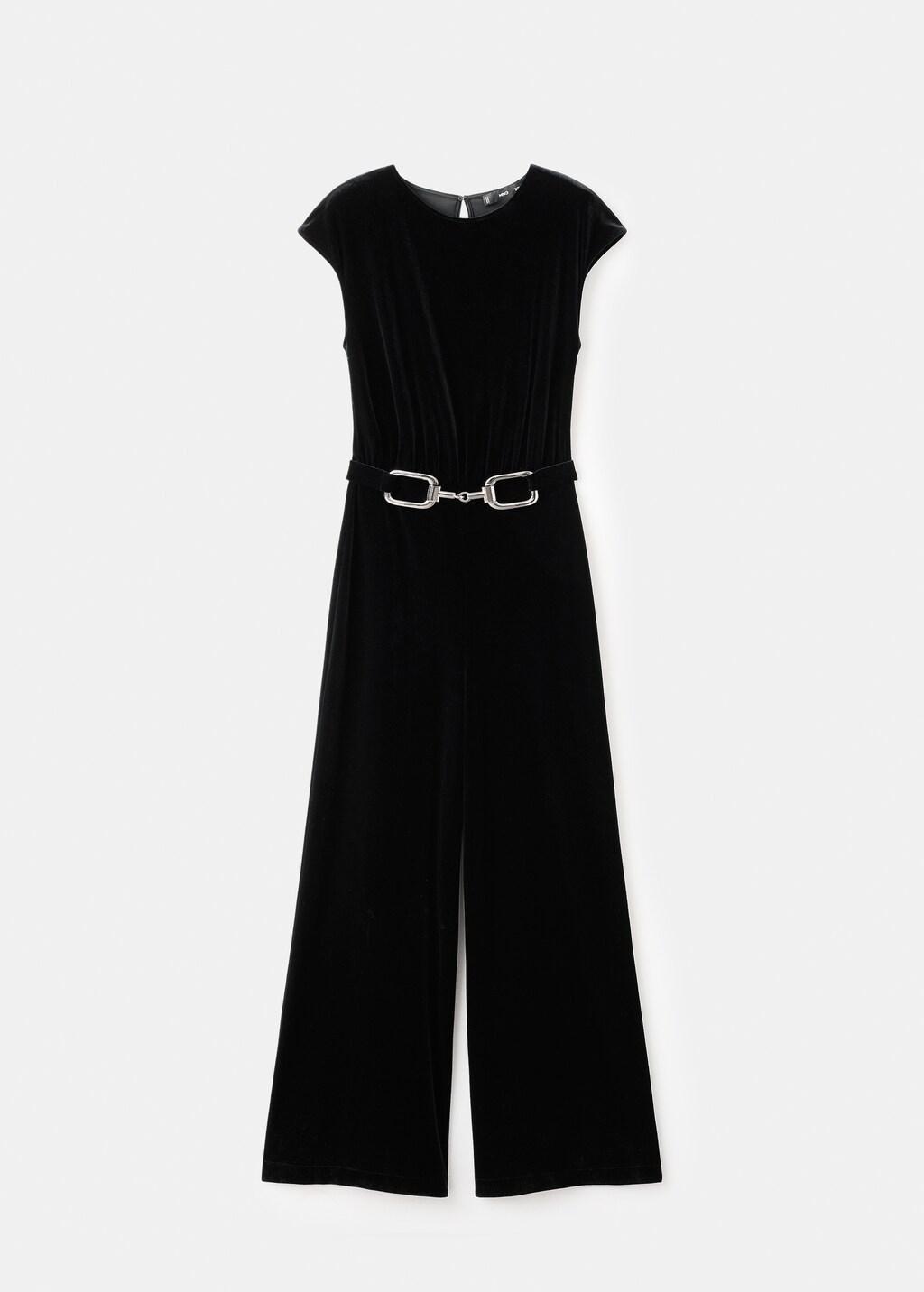Black Velvet Belt Jumpsuit, Black, large image number 6