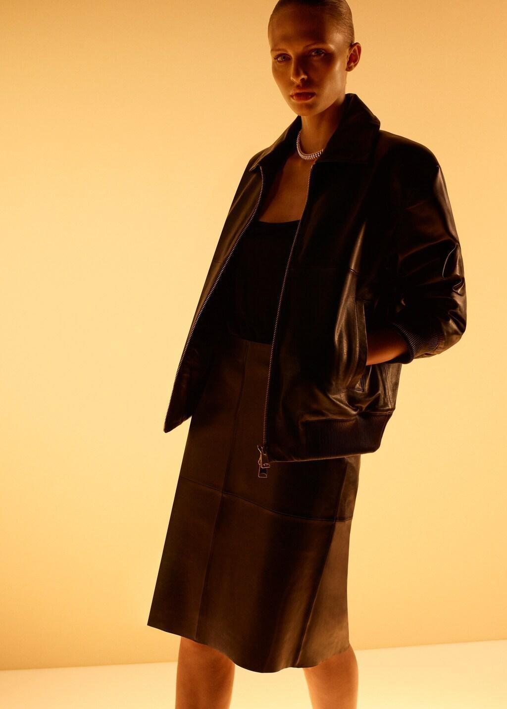 Black Leather Pencil Skirt, Black, large image number 3