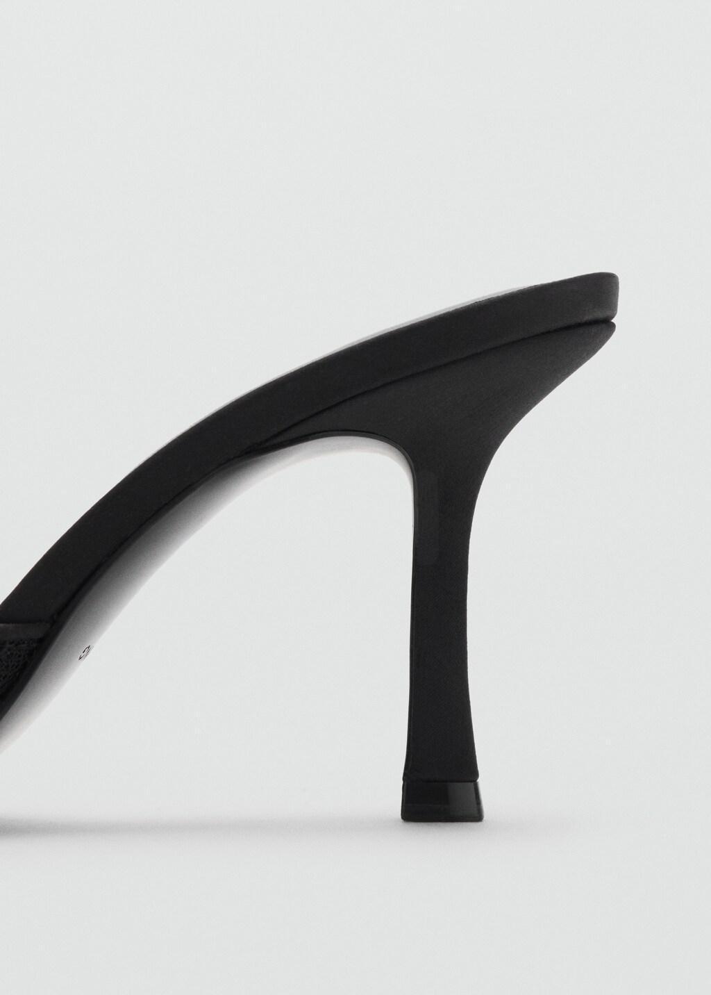 Black Lace Heeled Sandals, Black, medium