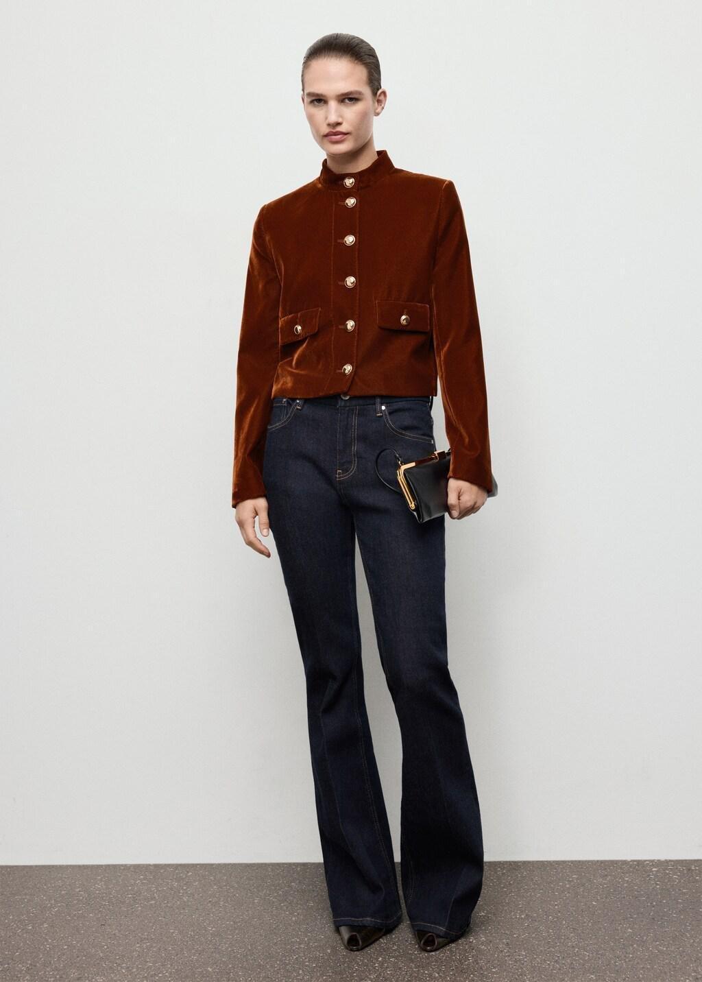 Medium Orange Velvet Jacket With Buttons, Medium Orange, medium