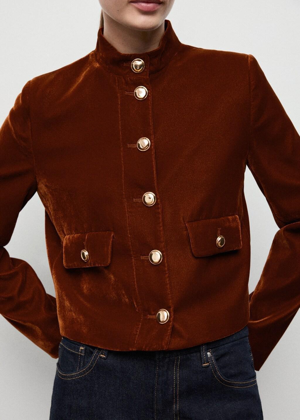 Medium Orange Velvet Jacket With Buttons, Medium Orange, large image number 3