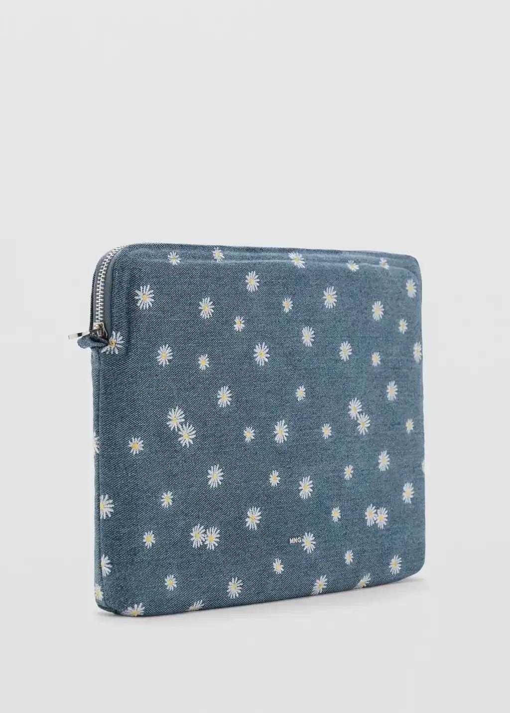 Blue Flower-Embroidered Denim Case, Open Blue, large image number 0