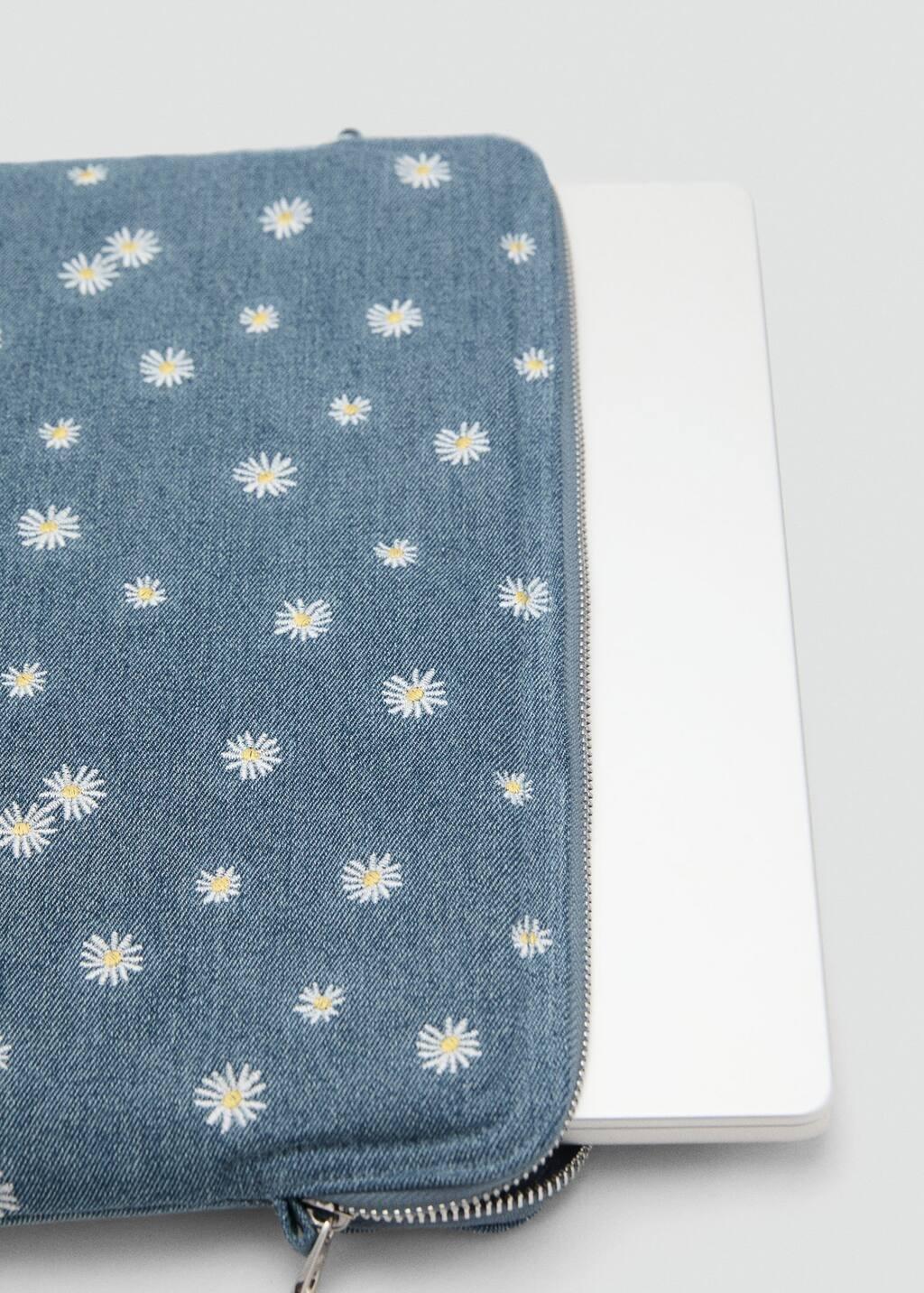 Blue Flower-Embroidered Denim Case, Open Blue, large image number 1