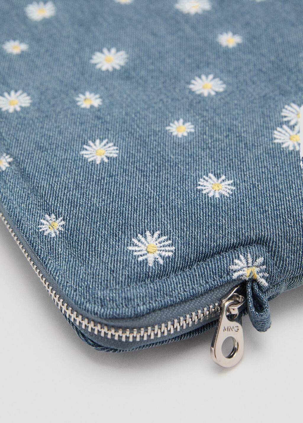 Blue Flower-Embroidered Denim Case, Open Blue, large image number 2