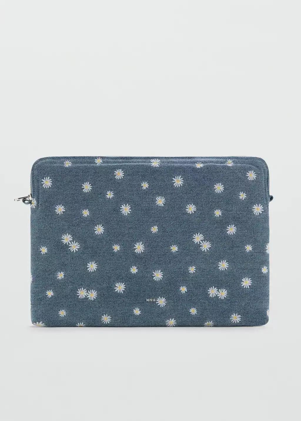Blue Flower-Embroidered Denim Case, Open Blue, large image number 3