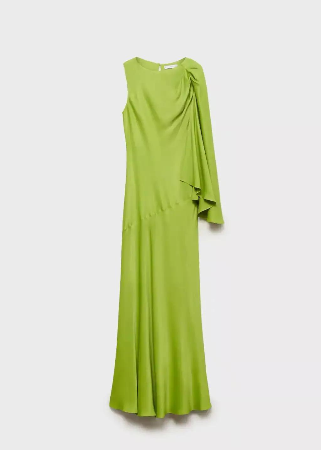 Green Long Dress With Ruffled Sleeves, , large image number 0