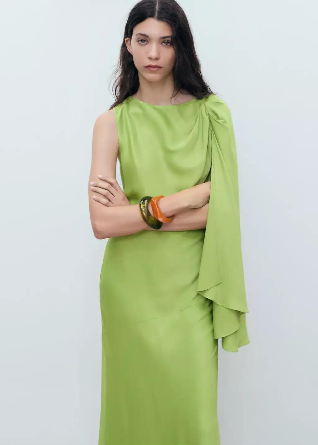 Green Long Dress With Ruffled Sleeves, , large image number 1